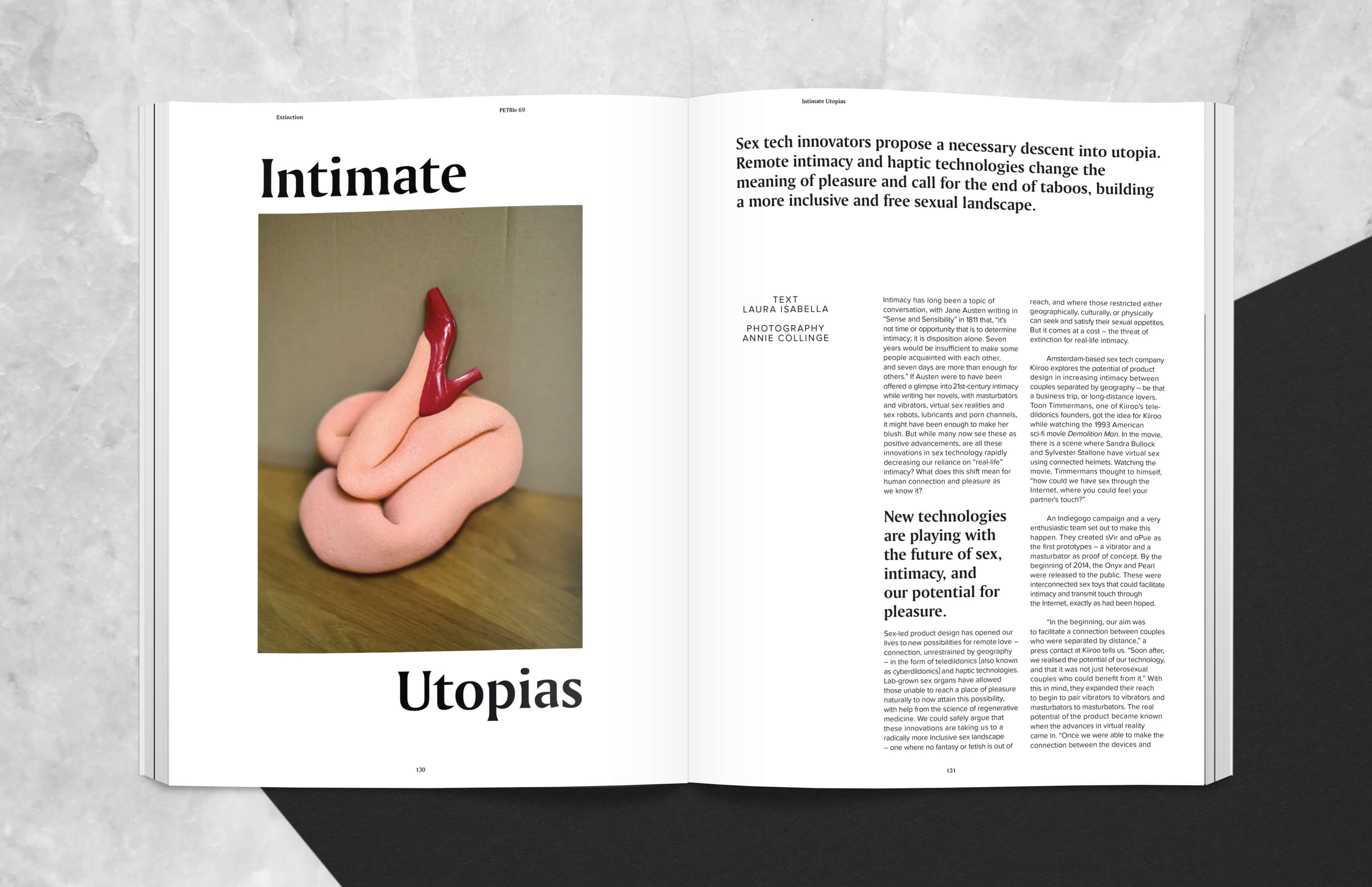 Magazine spread with article about Intimate Utopias