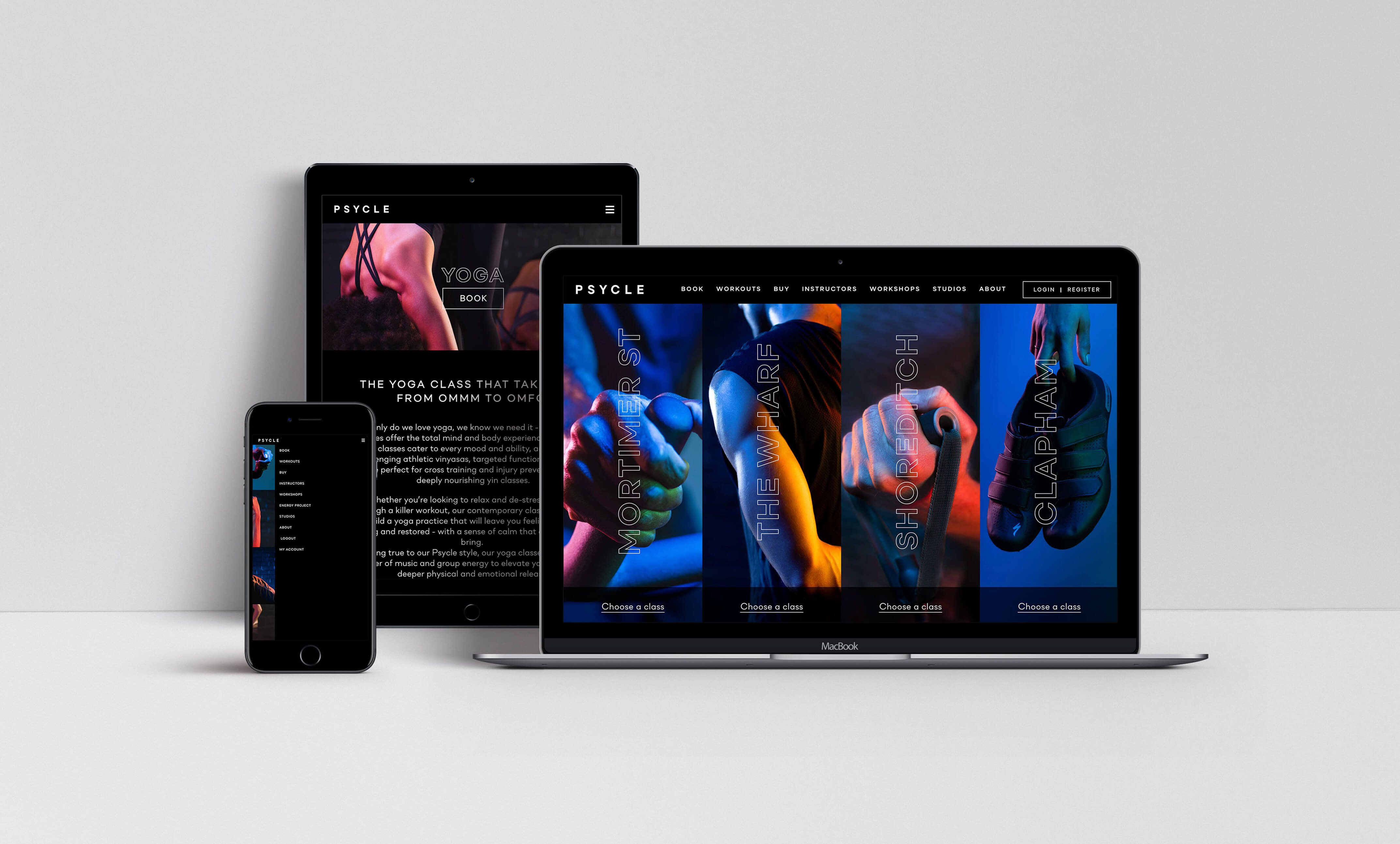Mobile, tablet and desktop design for Psycle Fitness